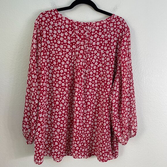 Tommy Hilfiger Womens Plus 2X Red Floral Blouse Long Sleeve Front Neck Tie Top - Picture 9 of 10